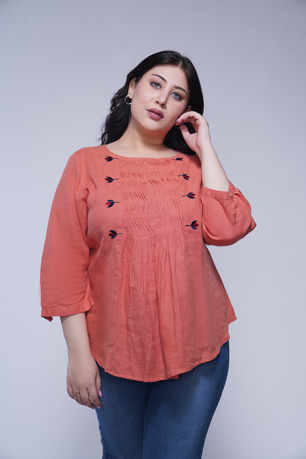 Embroidered Pure Linen Top