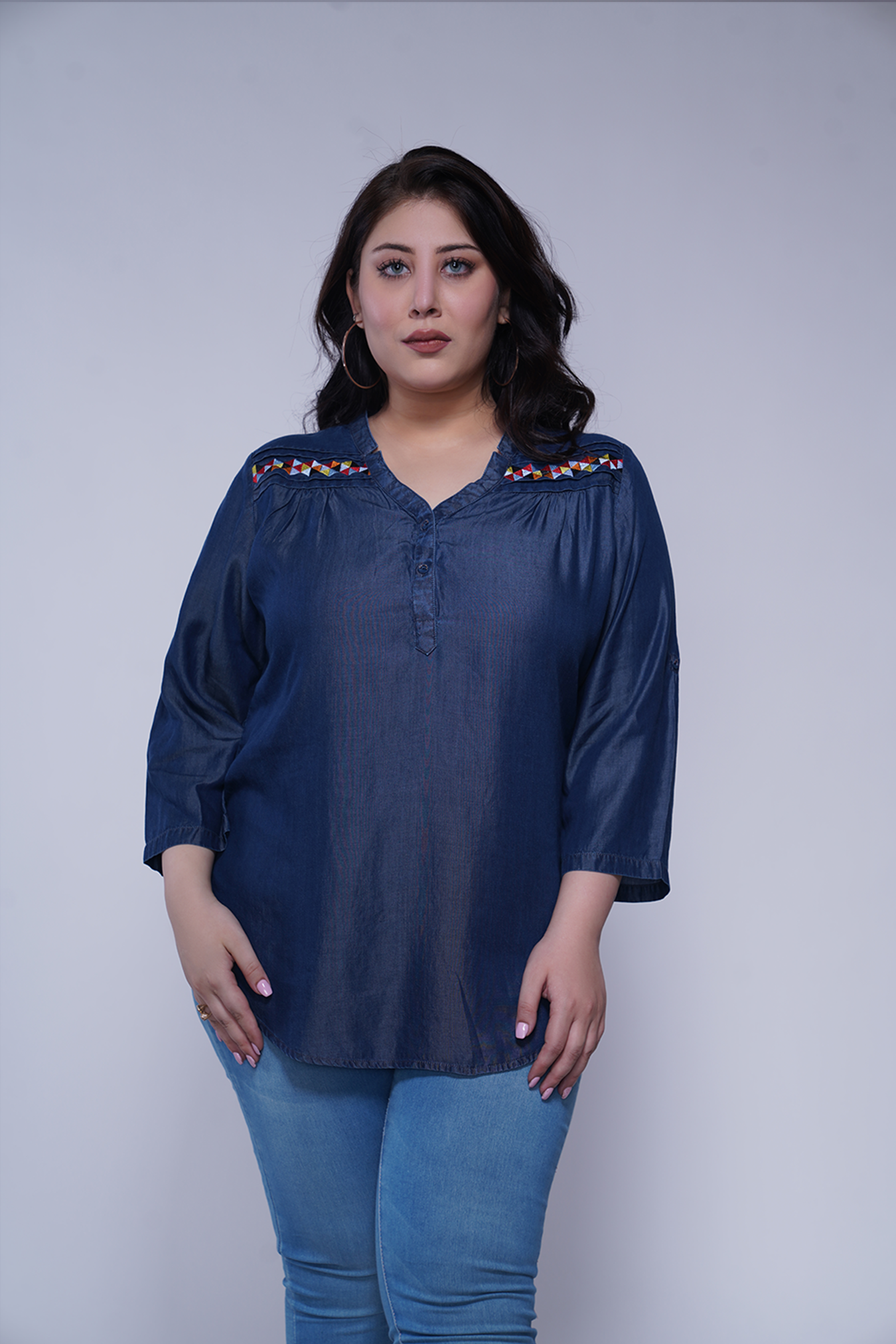 Embroidered Denim Top