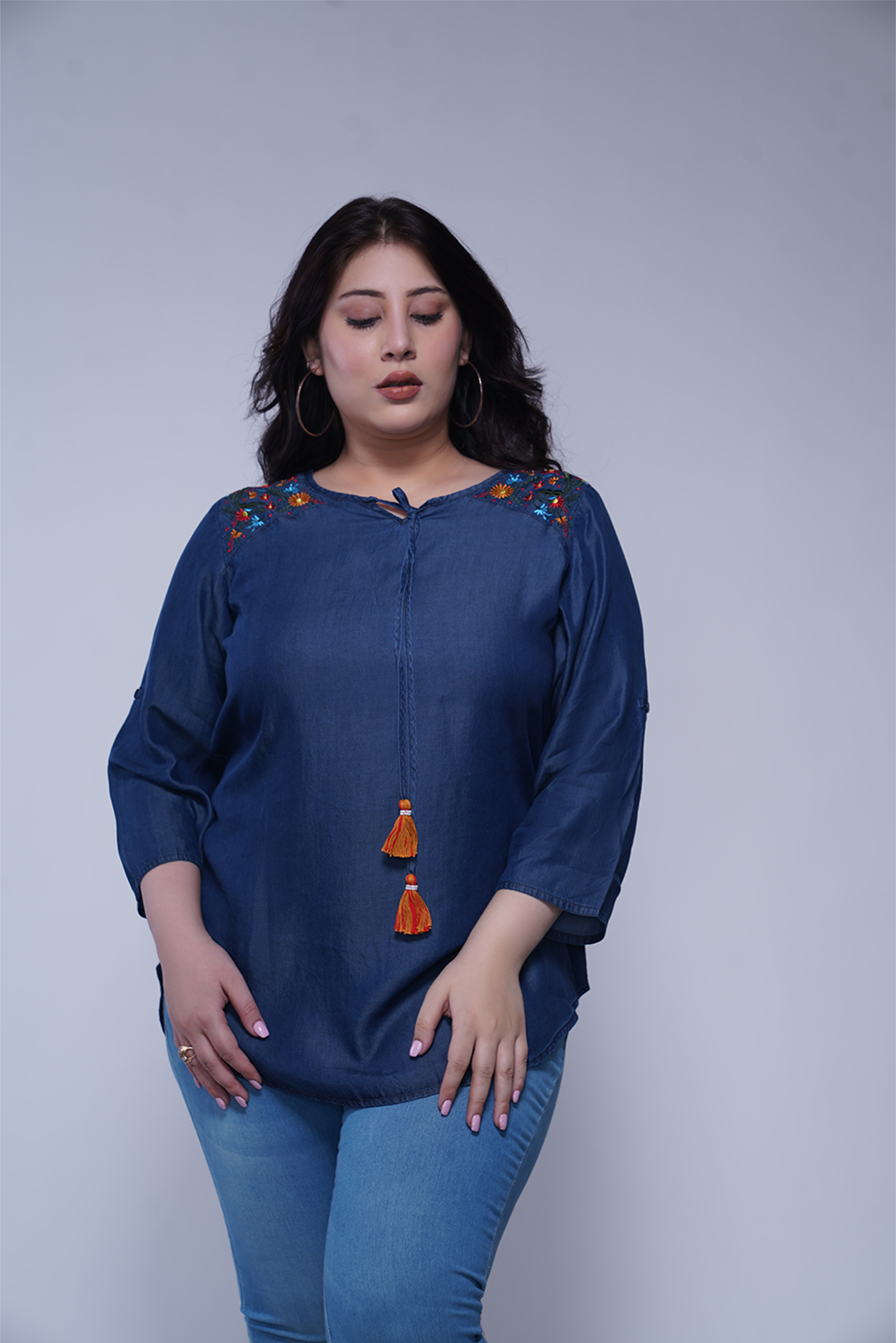 Embroidered Denim Top
