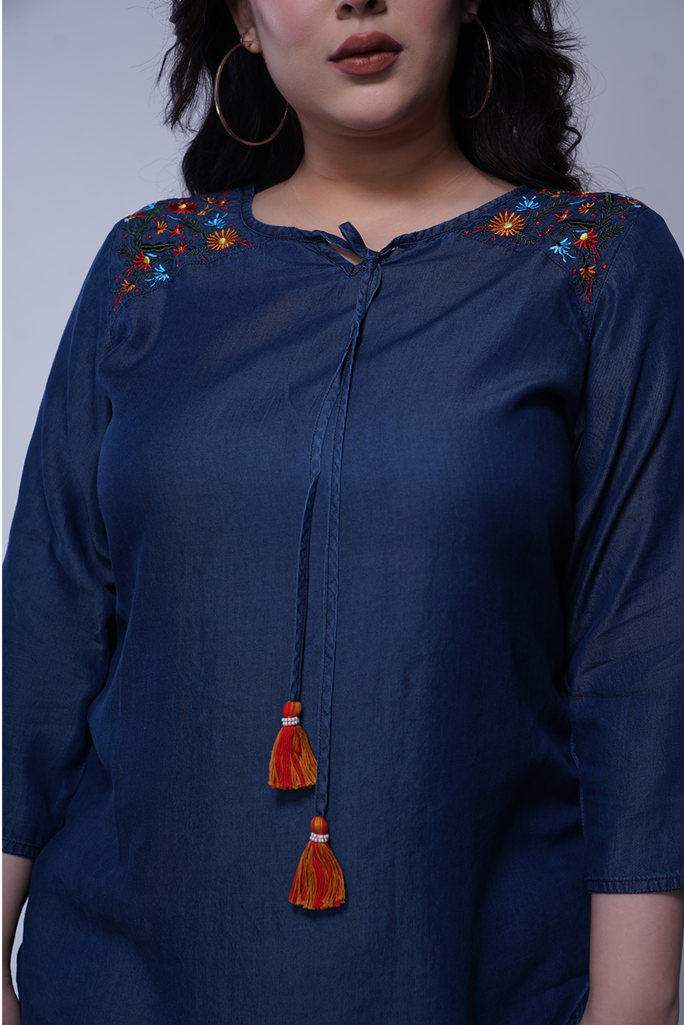 Embroidered Denim Top
