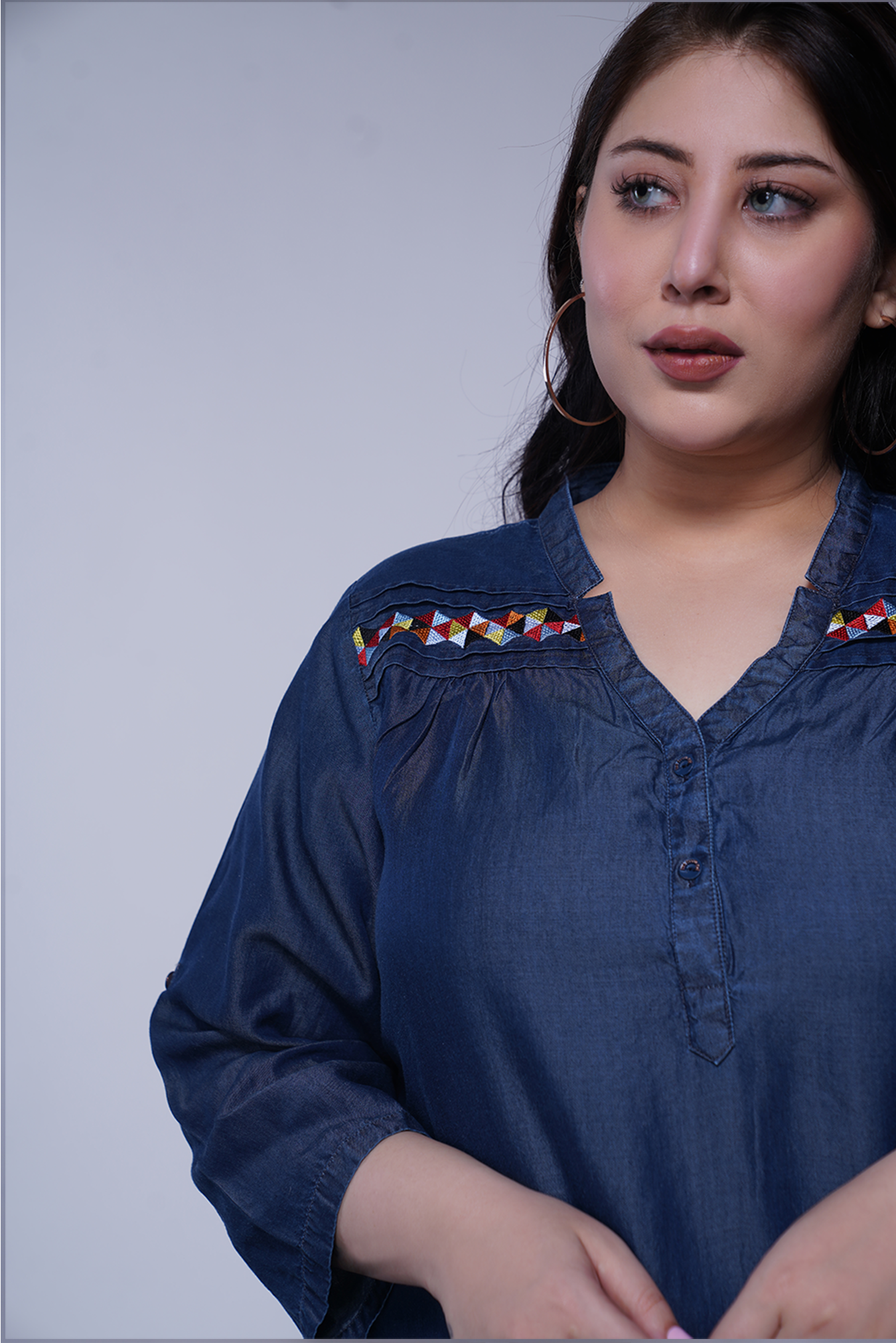 Embroidered Denim Top