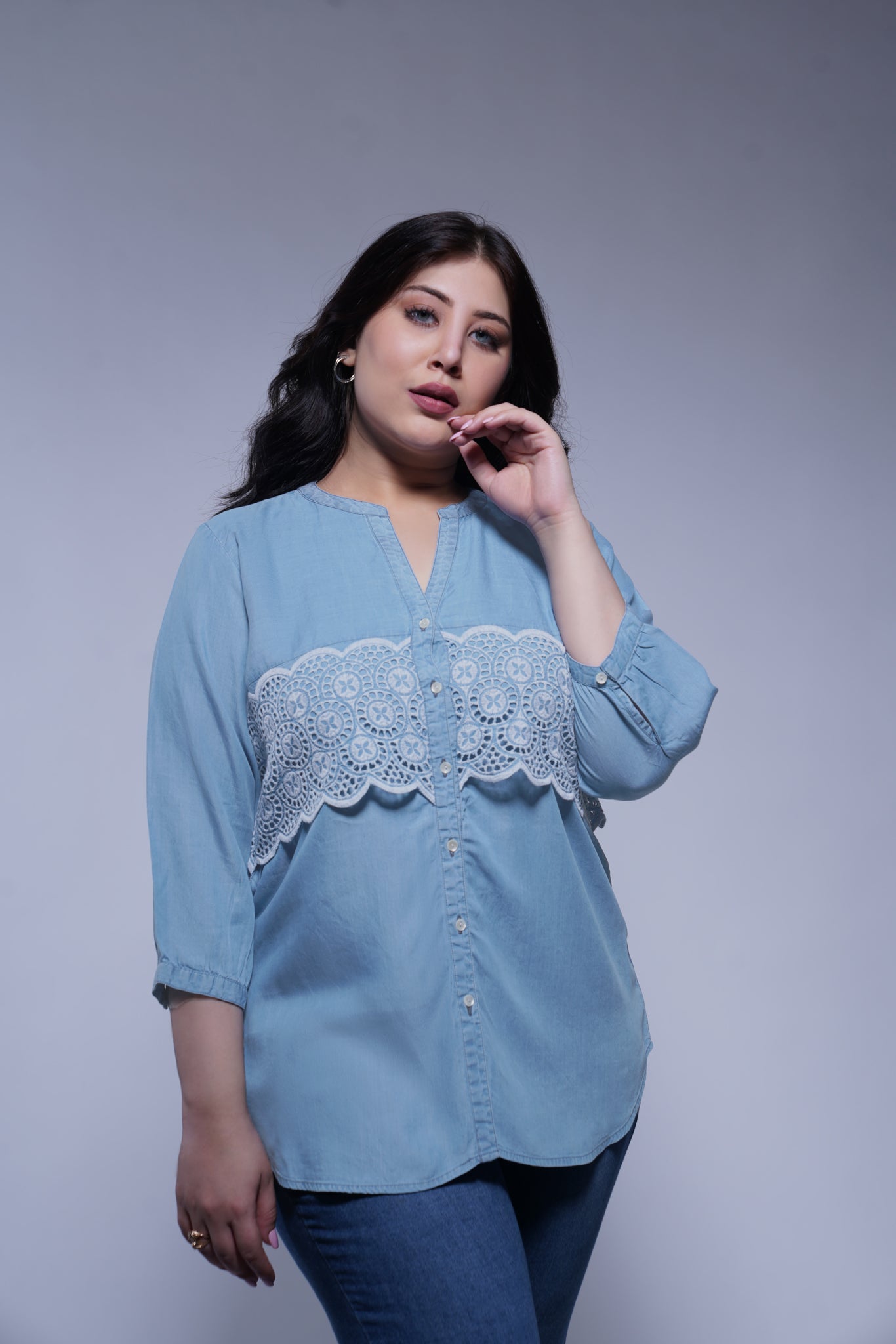 Denim Schiffli Top