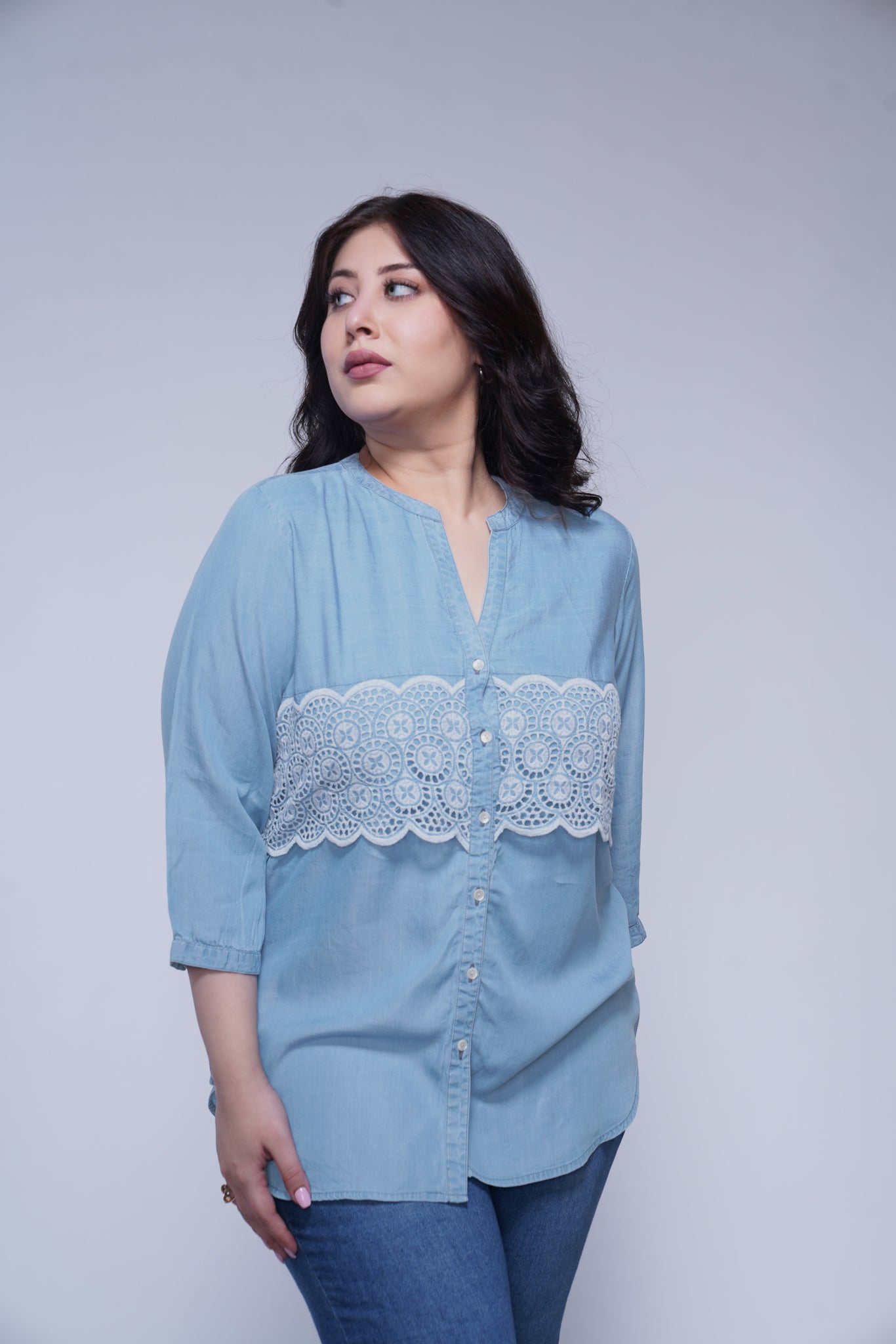 Denim Schiffli Top