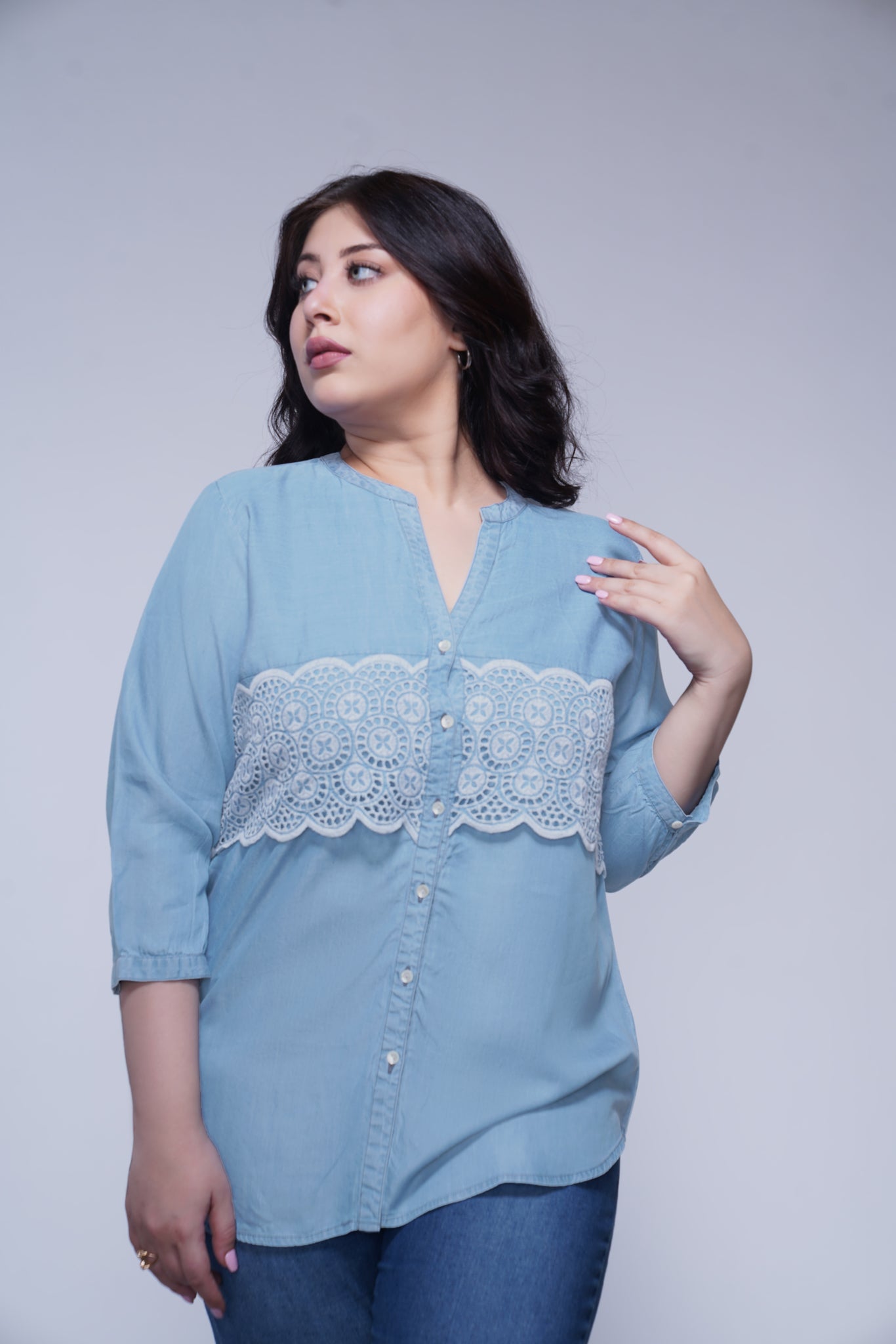Denim Schiffli Top